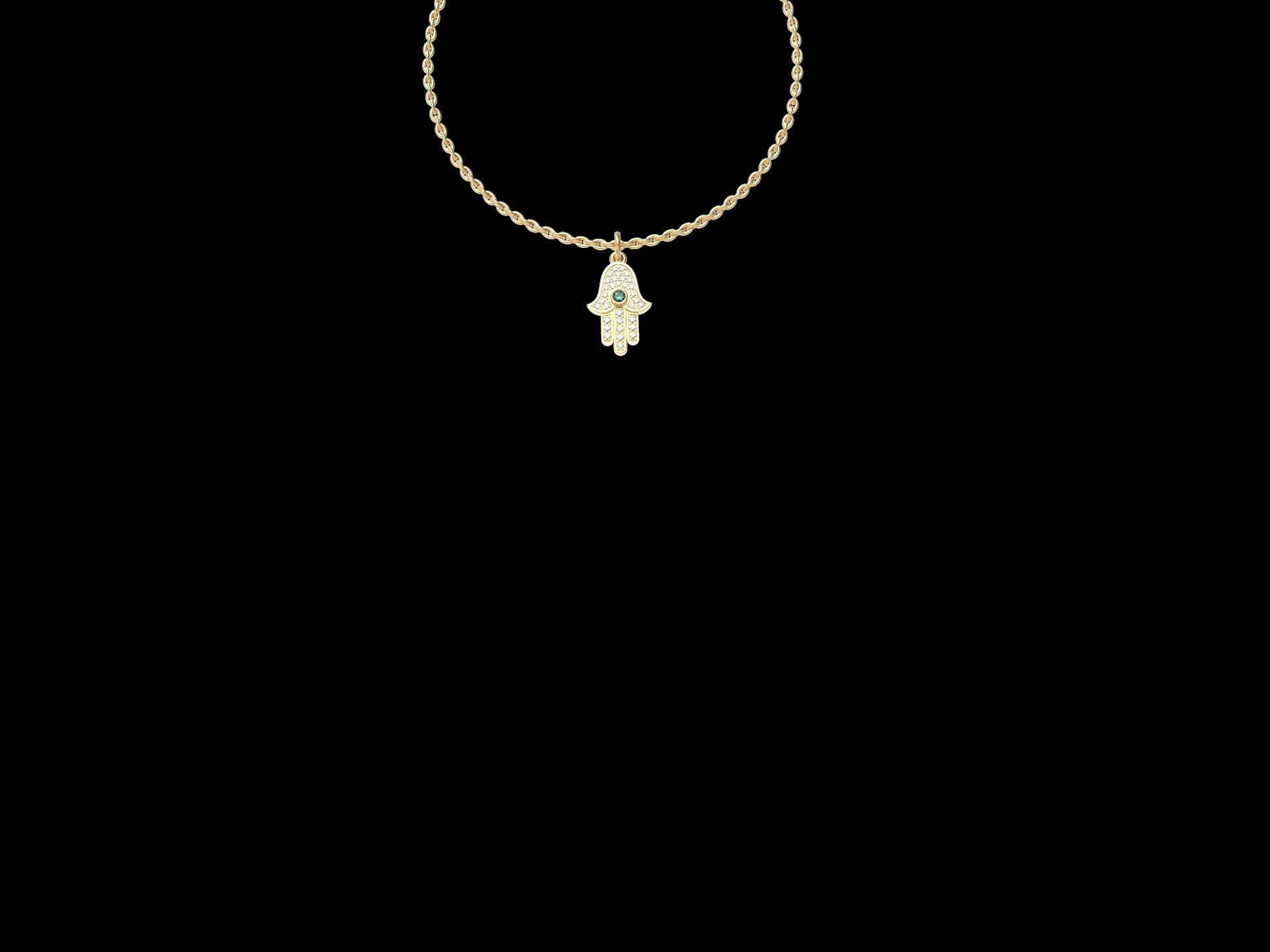 Hamsa Diamond Paved Pendant medallion 3D print model_3