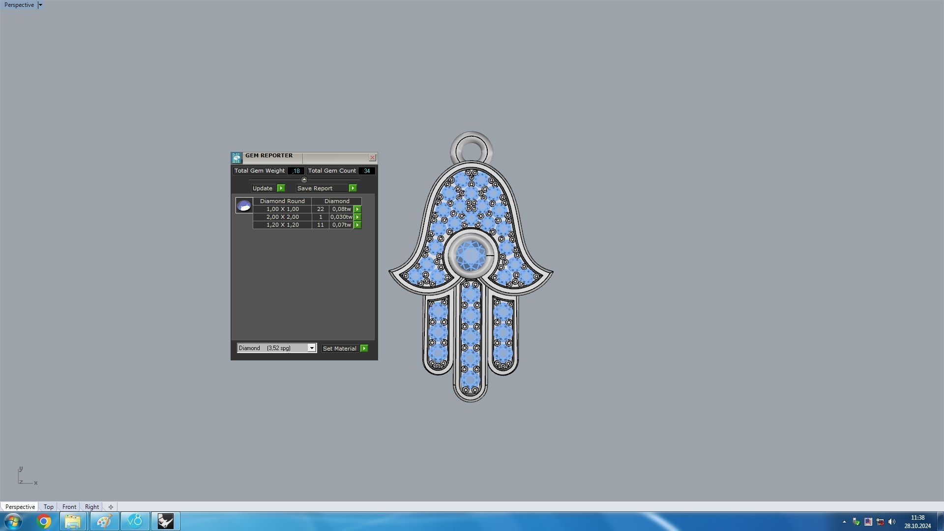Hamsa Diamond Paved Pendant medallion 3D print model_8
