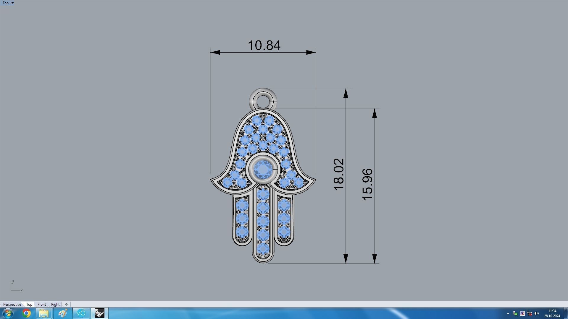 Hamsa Diamond Paved Pendant medallion 3D print model_4