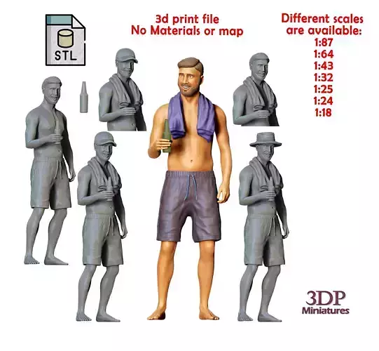 N1 Pool Party man drinking beer 3D print model