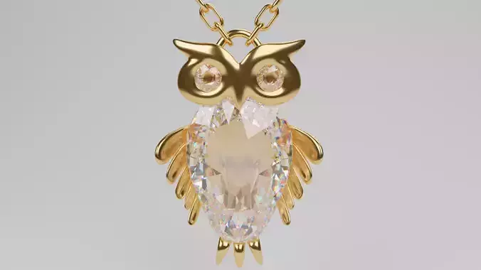 Golden Owl Pendant With Diamond