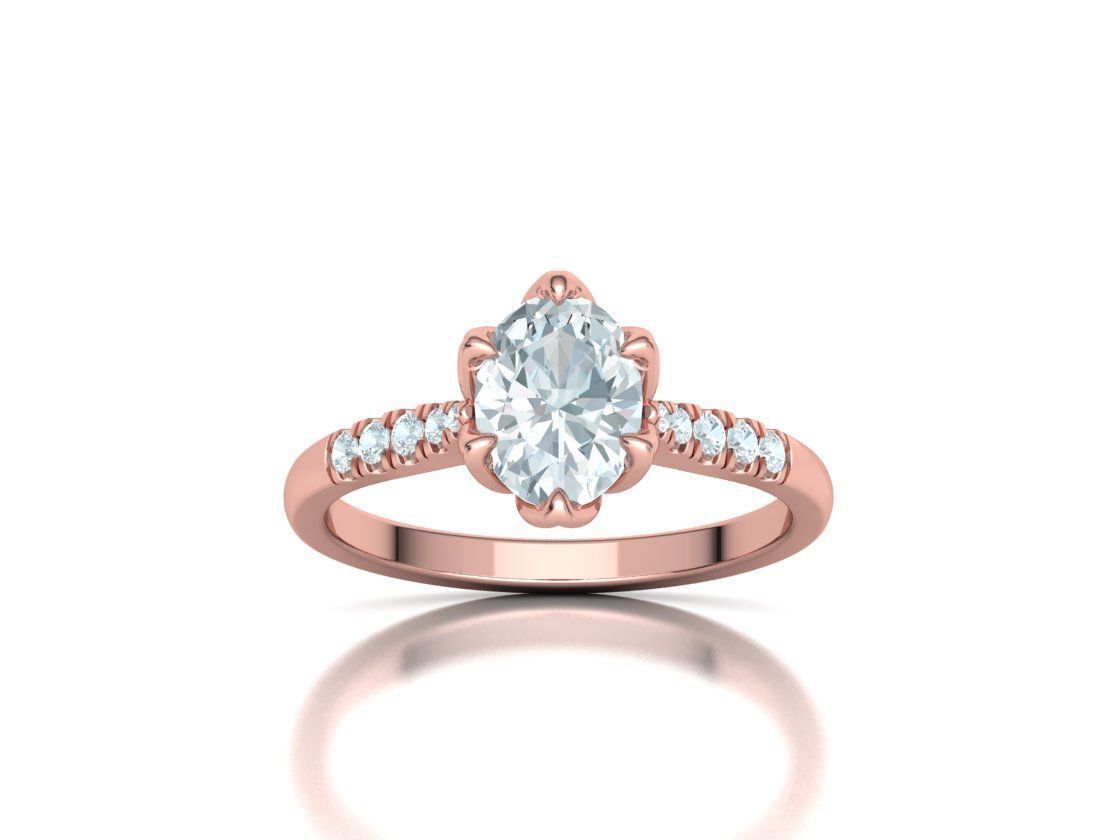 Tulip Head 8x6 Oval Stone Solitaire Engagement Ring 1ct Oval 3D print model_52