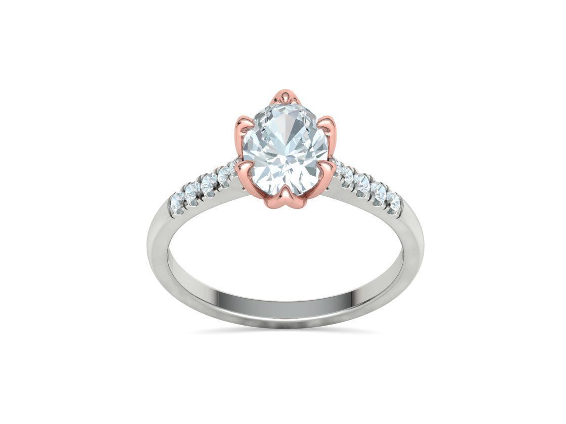 Tulip Head 8x6 Oval Stone Solitaire Engagement Ring 1ct Oval 3D print model_30