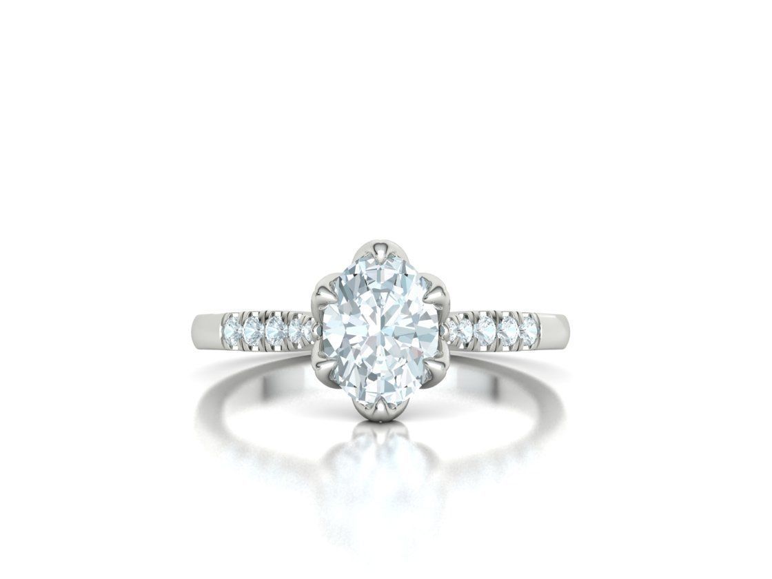 Tulip Head 8x6 Oval Stone Solitaire Engagement Ring 1ct Oval 3D print model_22