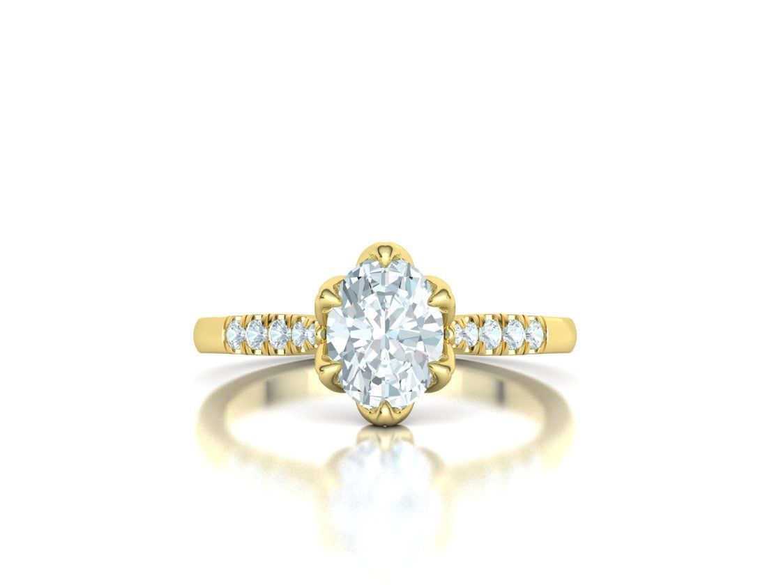 Tulip Head 8x6 Oval Stone Solitaire Engagement Ring 1ct Oval 3D print model_21