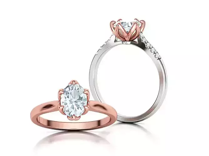 Tulip Head 8x6 Oval Stone Solitaire Engagement Ring 1ct Oval 3D print model