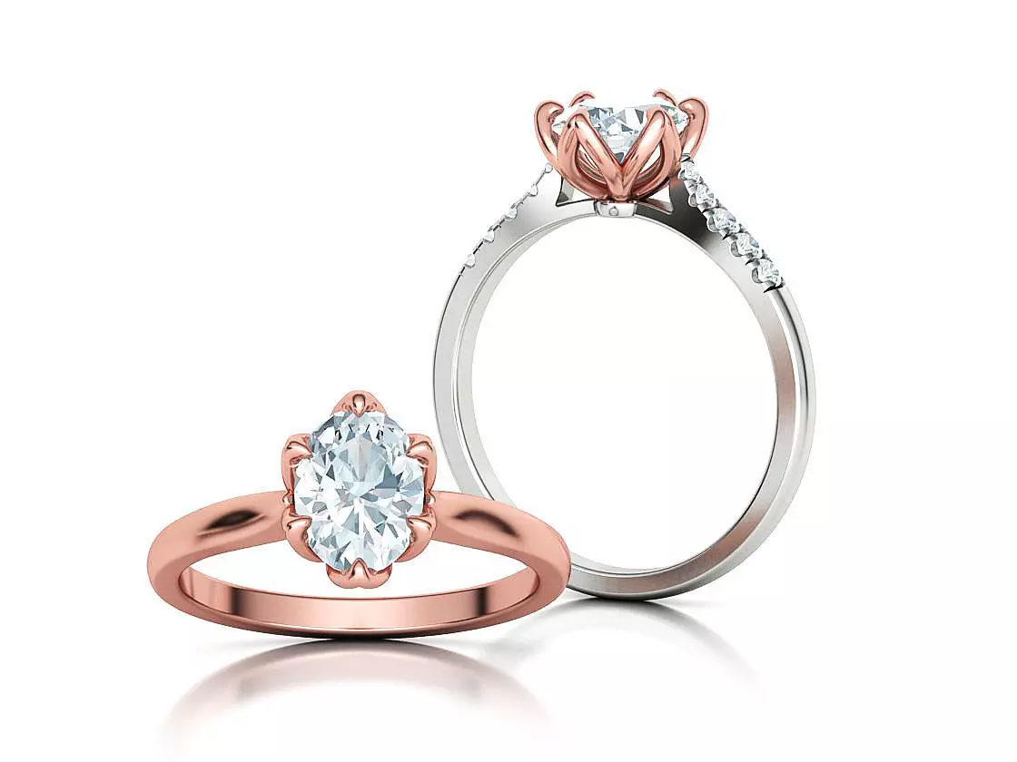 Tulip Head 8x6 Oval Stone Solitaire Engagement Ring 1ct Oval 3D print model_0