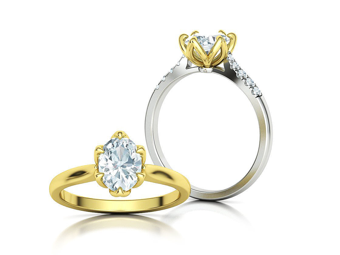 Tulip Head 8x6 Oval Stone Solitaire Engagement Ring 1ct Oval 3D print model_2