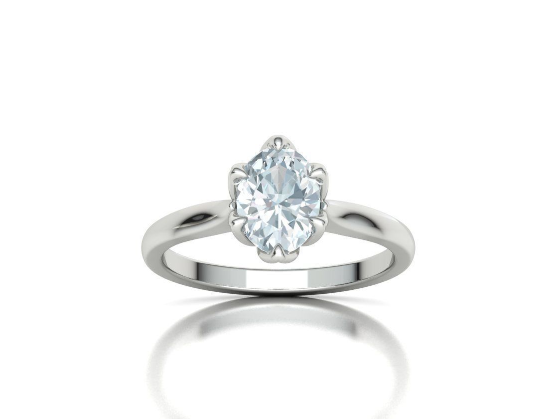 Tulip Head 8x6 Oval Stone Solitaire Engagement Ring 1ct Oval 3D print model_51
