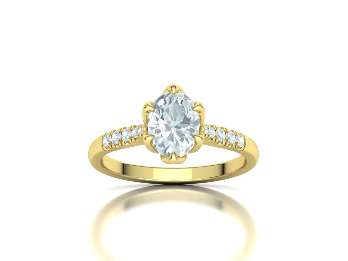 Tulip Head 8x6 Oval Stone Solitaire Engagement Ring 1ct Oval 3D print model_14