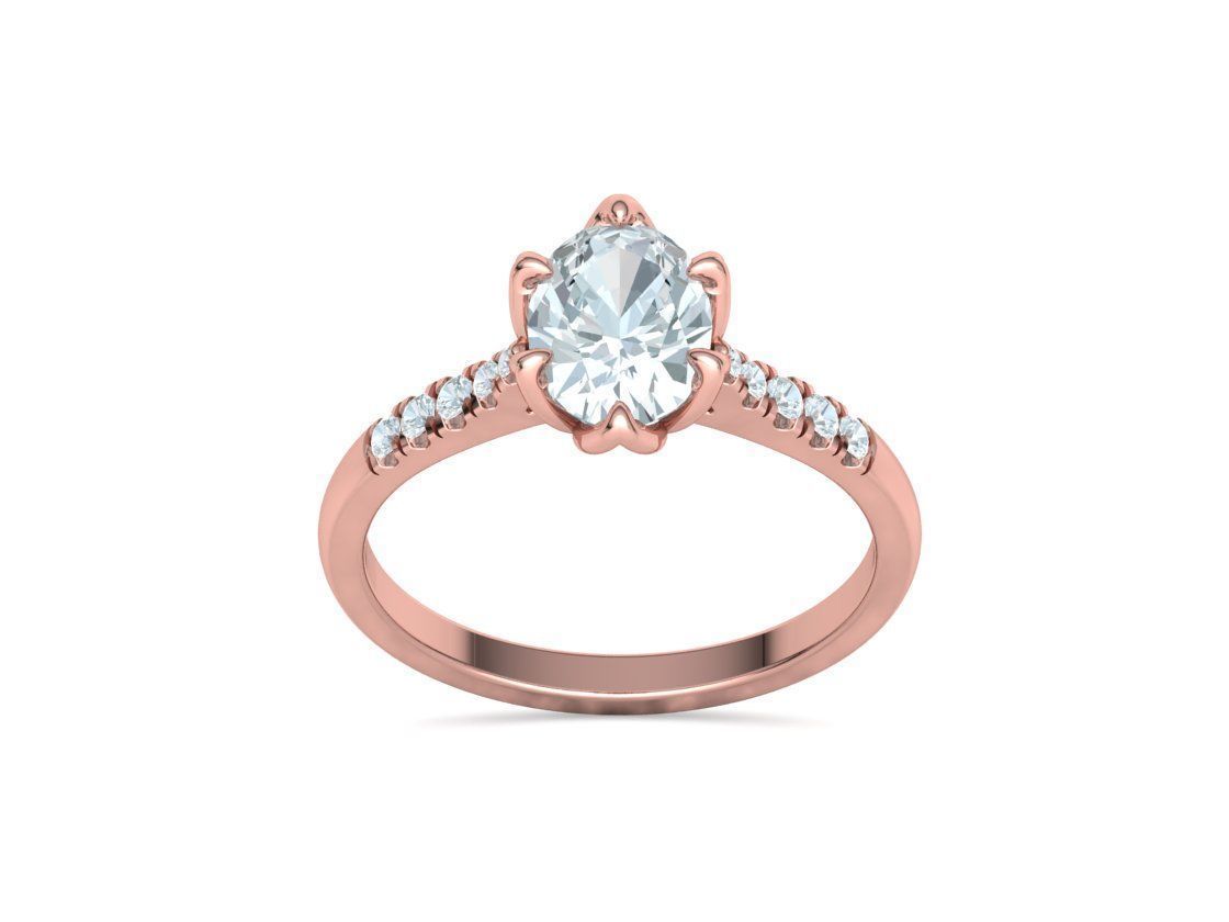 Tulip Head 8x6 Oval Stone Solitaire Engagement Ring 1ct Oval 3D print model_27