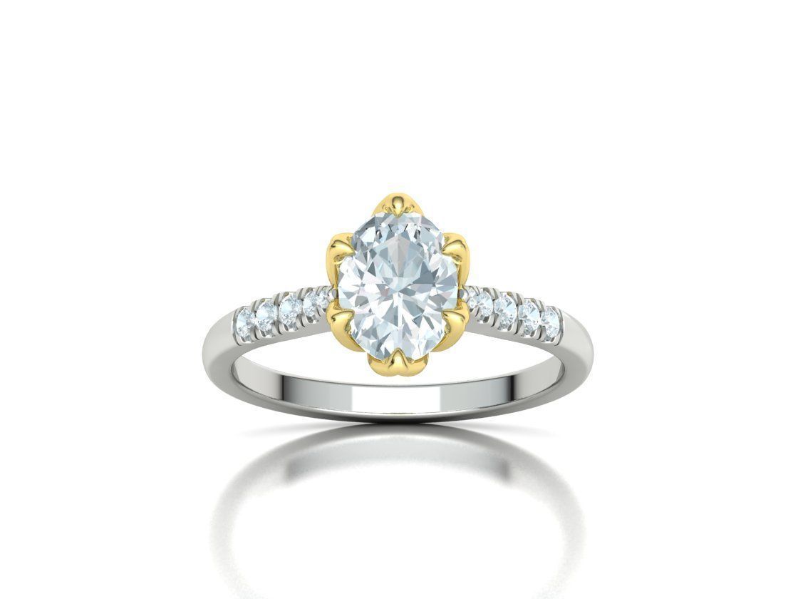 Tulip Head 8x6 Oval Stone Solitaire Engagement Ring 1ct Oval 3D print model_17