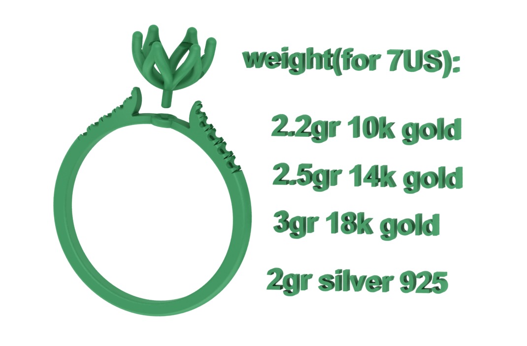 Tulip Head 8x6 Oval Stone Solitaire Engagement Ring 1ct Oval 3D print model_11