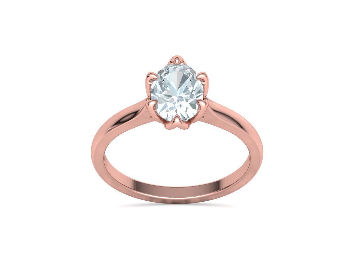 Tulip Head 8x6 Oval Stone Solitaire Engagement Ring 1ct Oval 3D print model_24