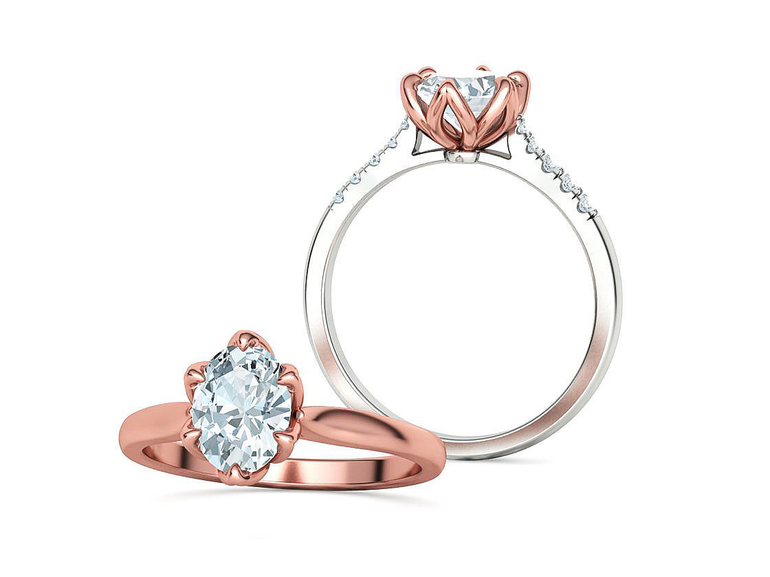 Tulip Head 8x6 Oval Stone Solitaire Engagement Ring 1ct Oval 3D print model_3