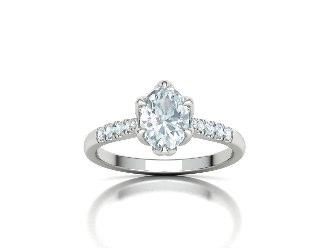 Tulip Head 8x6 Oval Stone Solitaire Engagement Ring 1ct Oval 3D print model_15