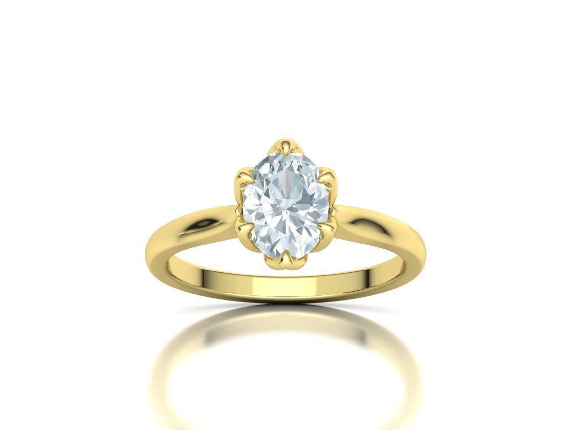 Tulip Head 8x6 Oval Stone Solitaire Engagement Ring 1ct Oval 3D print model_50