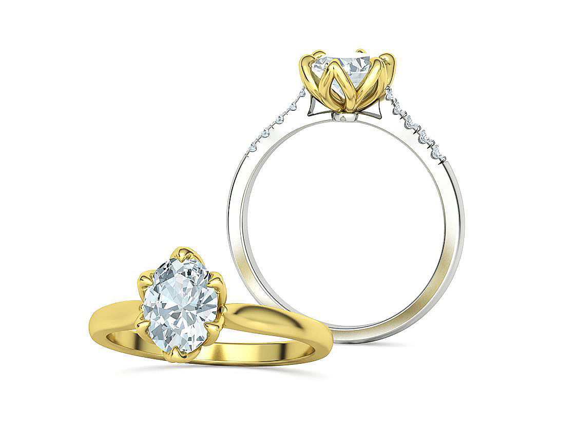 Tulip Head 8x6 Oval Stone Solitaire Engagement Ring 1ct Oval 3D print model_4