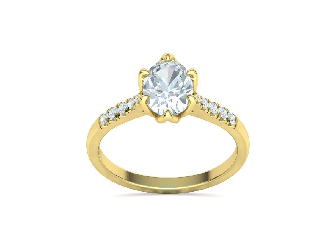 Tulip Head 8x6 Oval Stone Solitaire Engagement Ring 1ct Oval 3D print model_28