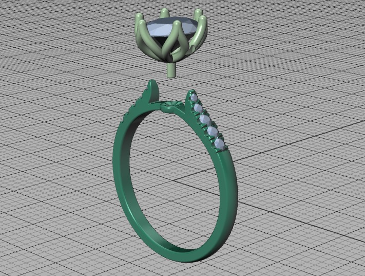 Tulip Head 8x6 Oval Stone Solitaire Engagement Ring 1ct Oval 3D print model_55