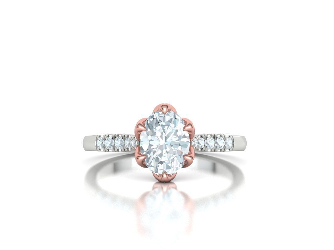 Tulip Head 8x6 Oval Stone Solitaire Engagement Ring 1ct Oval 3D print model_5