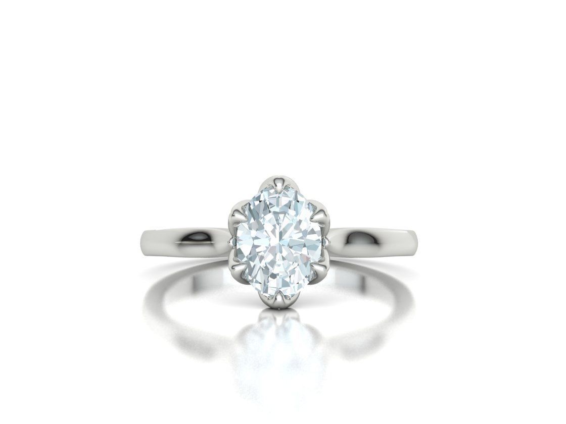 Tulip Head 8x6 Oval Stone Solitaire Engagement Ring 1ct Oval 3D print model_19