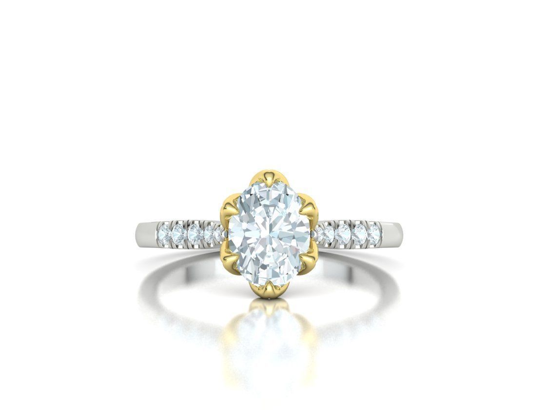 Tulip Head 8x6 Oval Stone Solitaire Engagement Ring 1ct Oval 3D print model_23