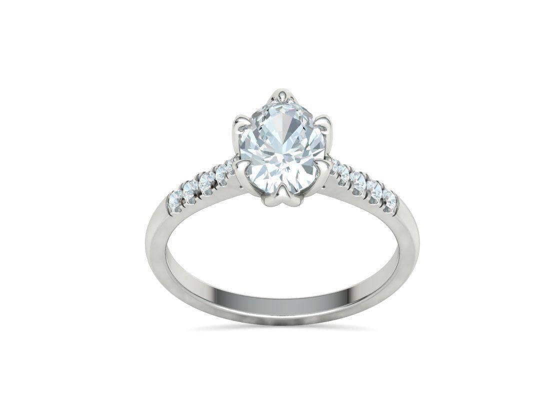 Tulip Head 8x6 Oval Stone Solitaire Engagement Ring 1ct Oval 3D print model_29