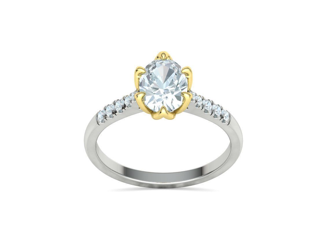 Tulip Head 8x6 Oval Stone Solitaire Engagement Ring 1ct Oval 3D print model_31