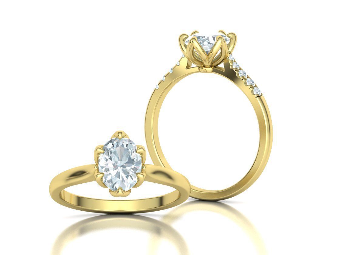 Tulip Head 8x6 Oval Stone Solitaire Engagement Ring 1ct Oval 3D print model_43