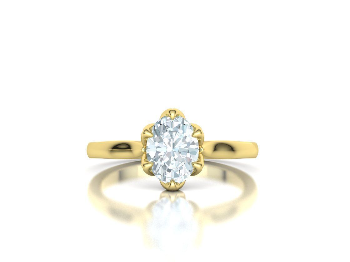Tulip Head 8x6 Oval Stone Solitaire Engagement Ring 1ct Oval 3D print model_18