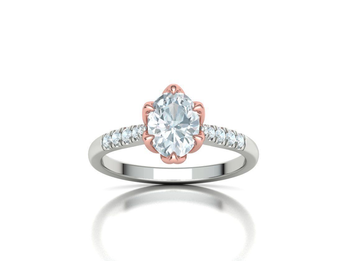 Tulip Head 8x6 Oval Stone Solitaire Engagement Ring 1ct Oval 3D print model_16