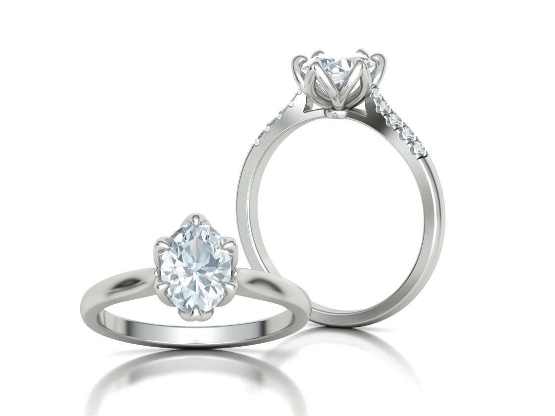 Tulip Head 8x6 Oval Stone Solitaire Engagement Ring 1ct Oval 3D print model_48