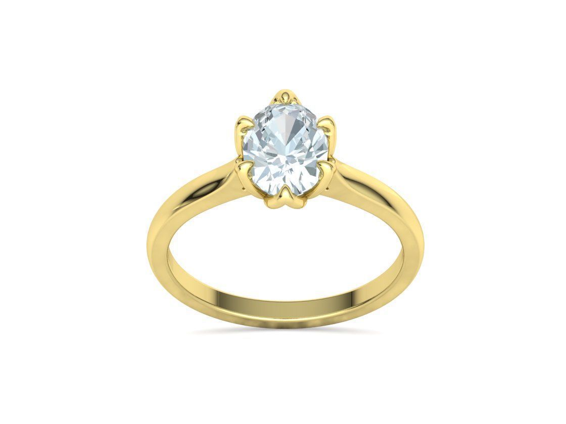 Tulip Head 8x6 Oval Stone Solitaire Engagement Ring 1ct Oval 3D print model_25