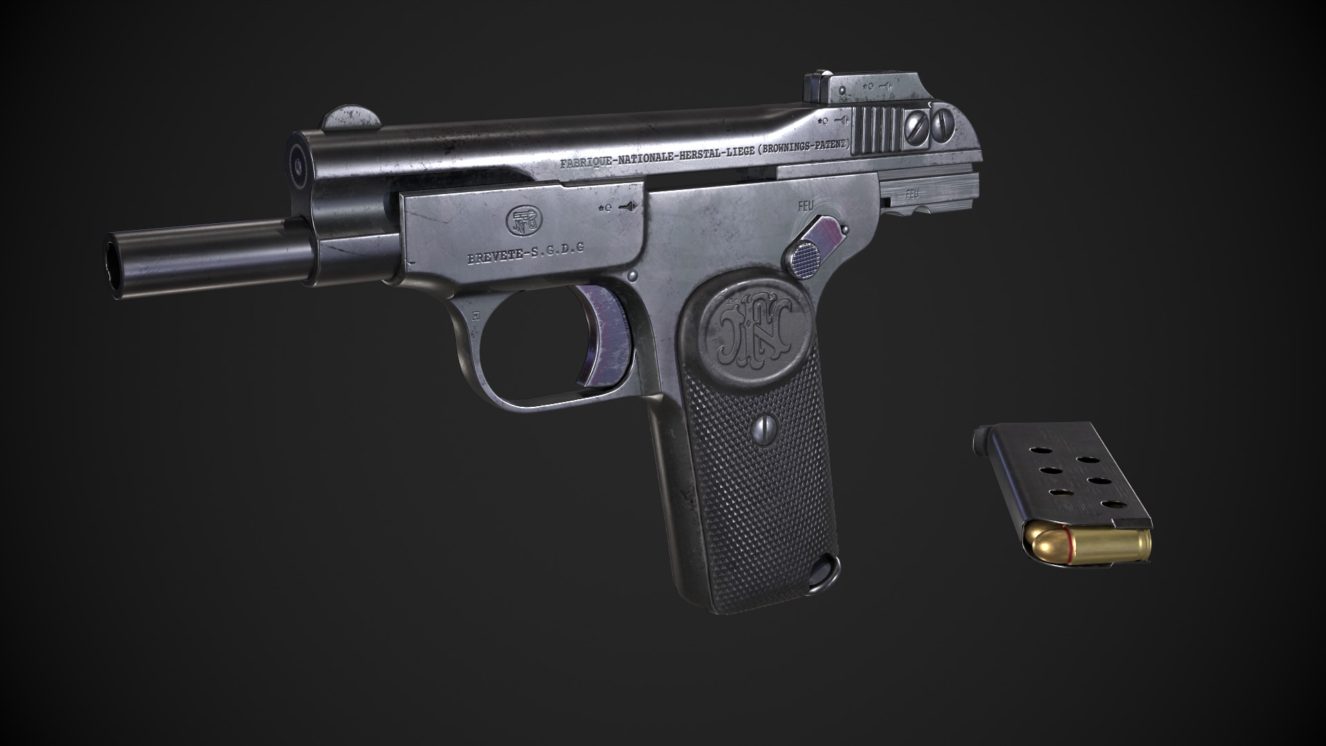 M1900 Browning No 1 Low-poly 3D model_9