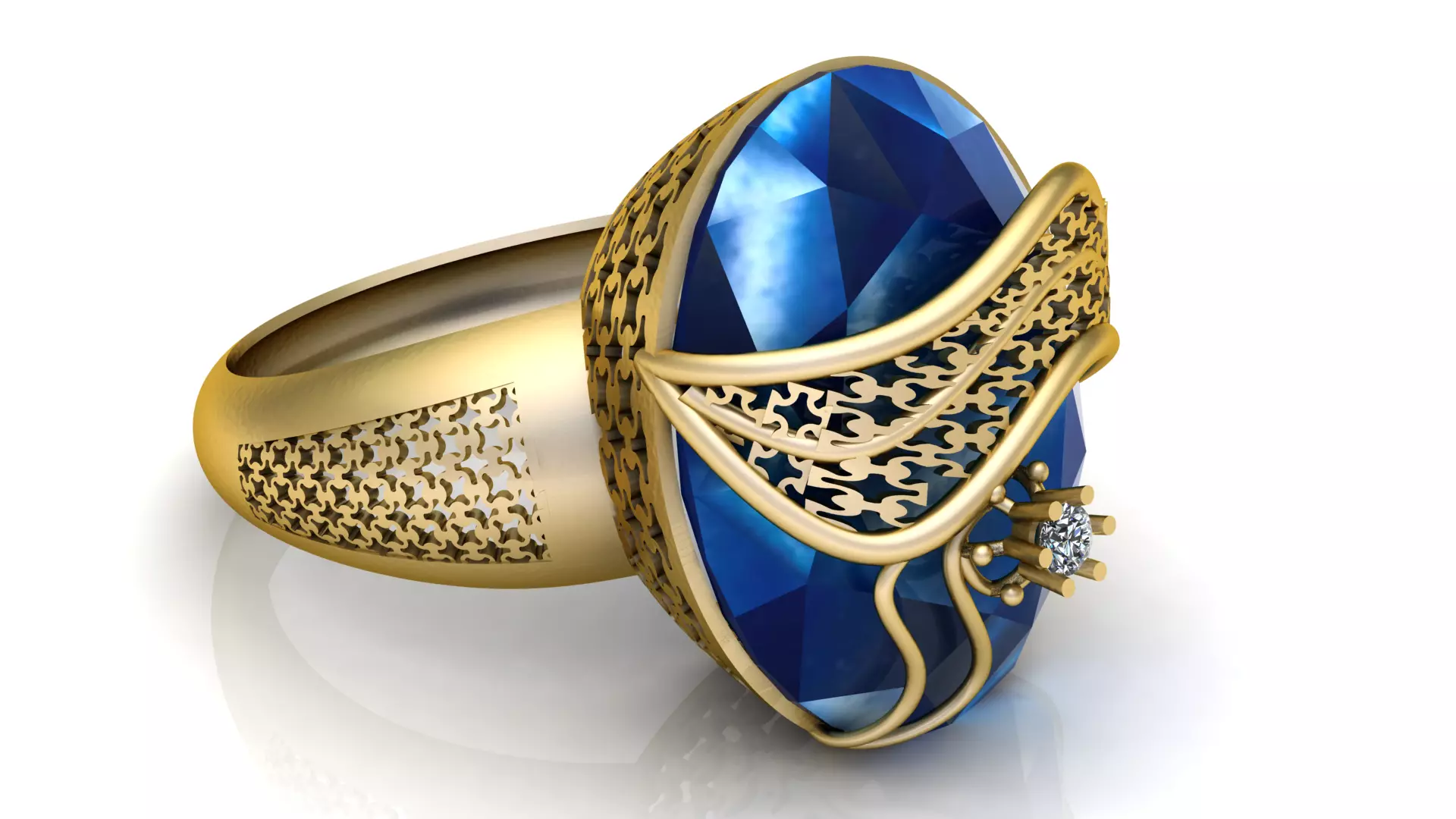blue sapphire oval shape ring 3d printable model 3D print model