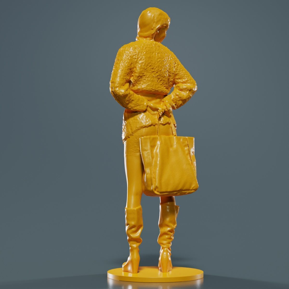 Woman Wearing Wool Coat and Boots Holding Bag Behind Back 3D print model_11