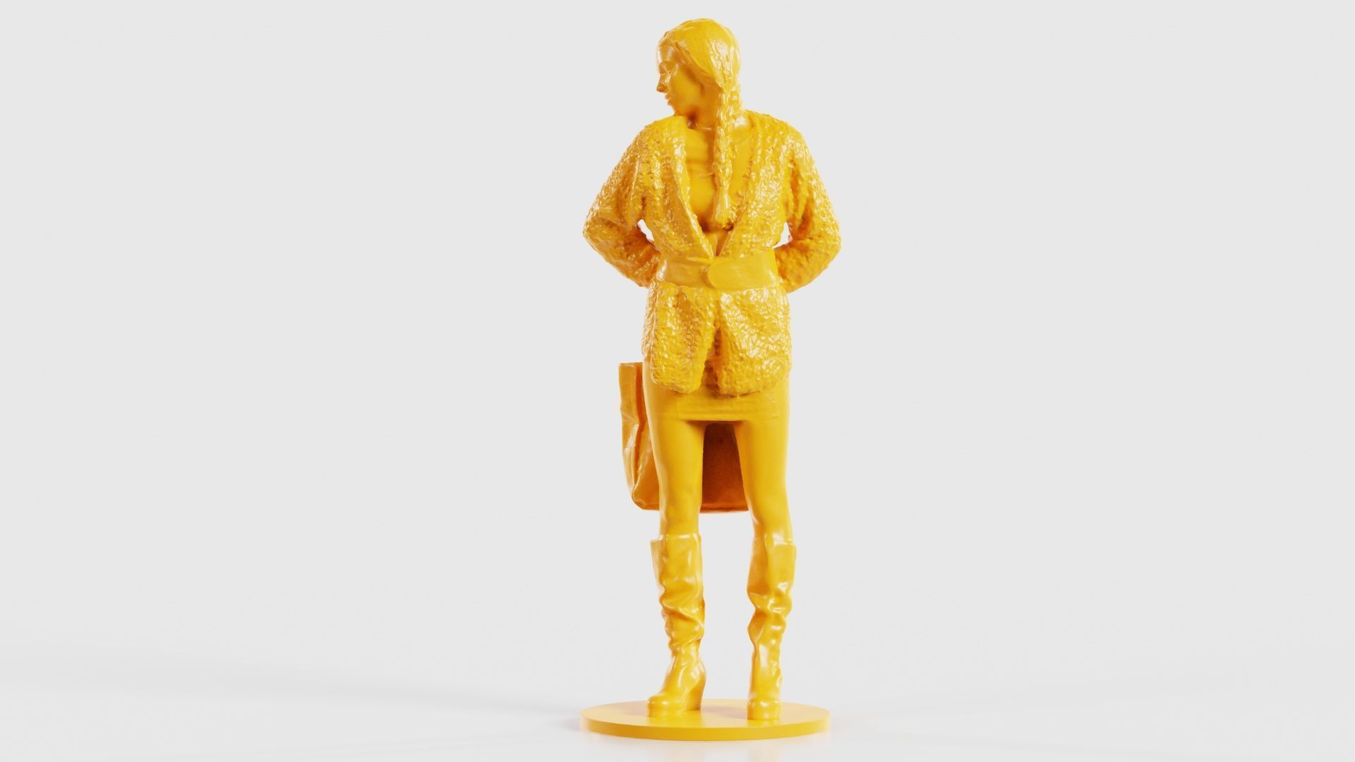 Woman Wearing Wool Coat and Boots Holding Bag Behind Back 3D print model_25