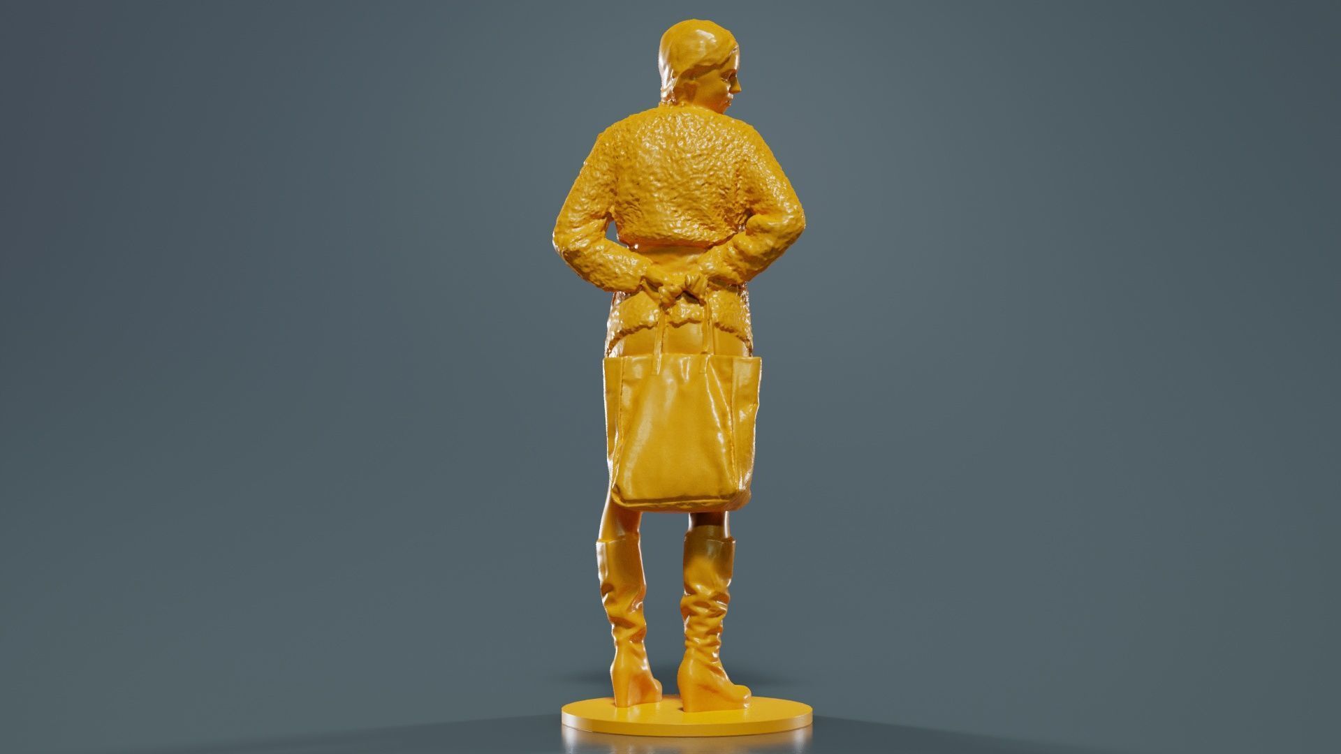 Woman Wearing Wool Coat and Boots Holding Bag Behind Back 3D print model_1