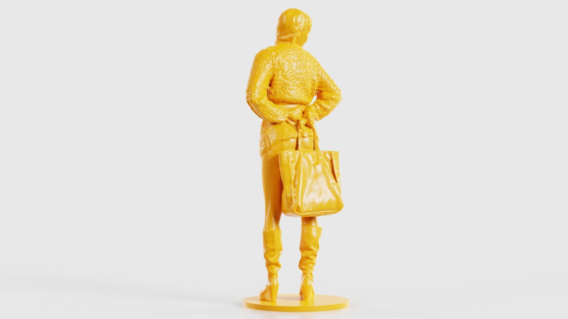 Woman Wearing Wool Coat and Boots Holding Bag Behind Back 3D print model_20