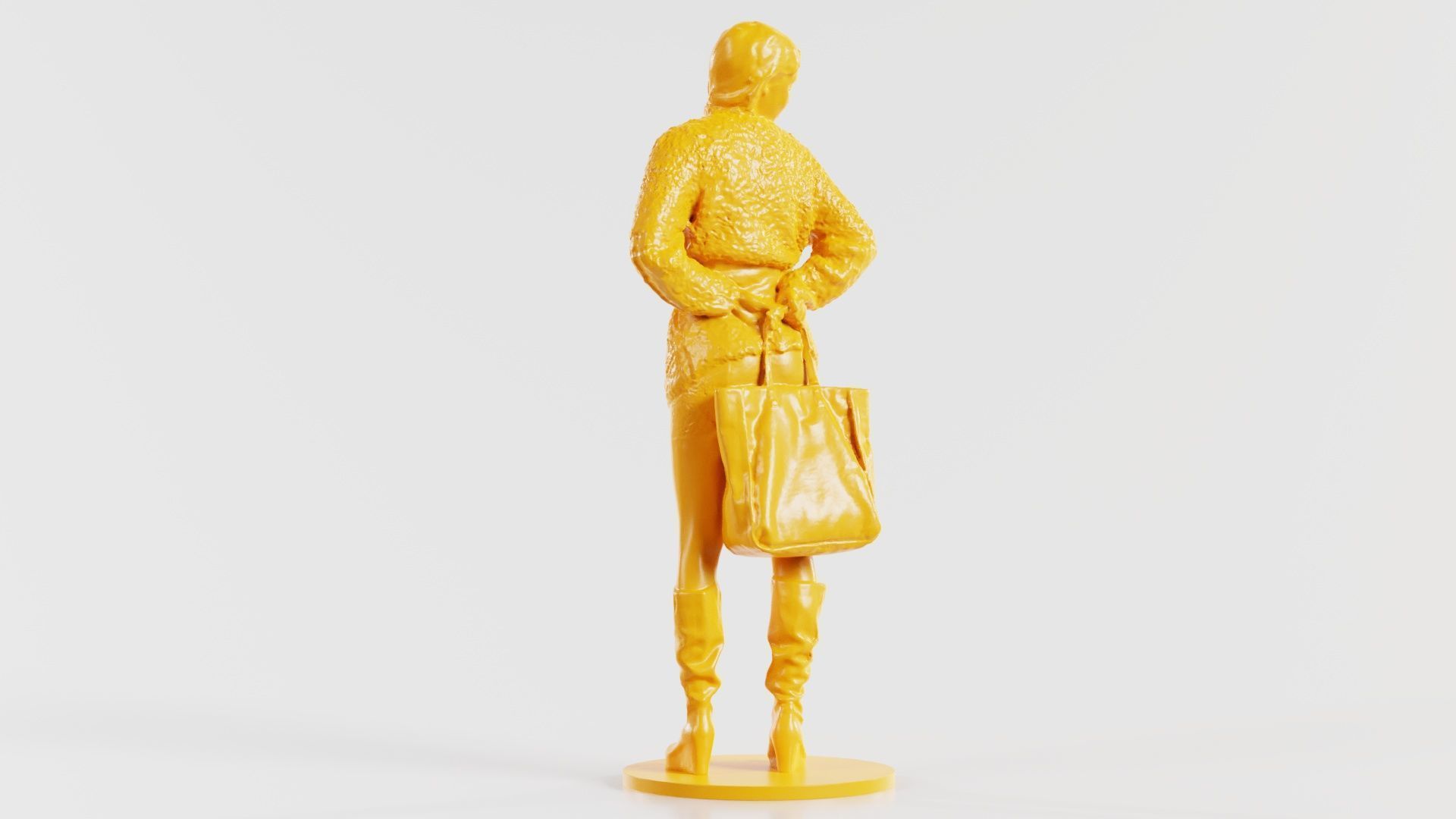 Woman Wearing Wool Coat and Boots Holding Bag Behind Back 3D print model_8