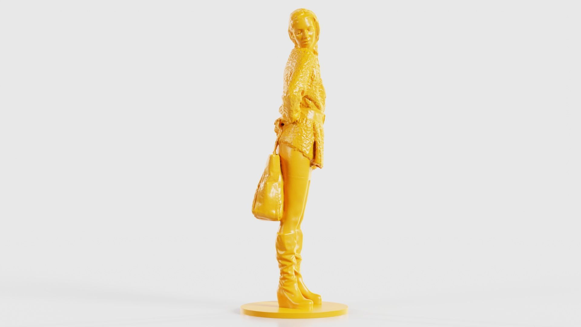 Woman Wearing Wool Coat and Boots Holding Bag Behind Back 3D print model_28