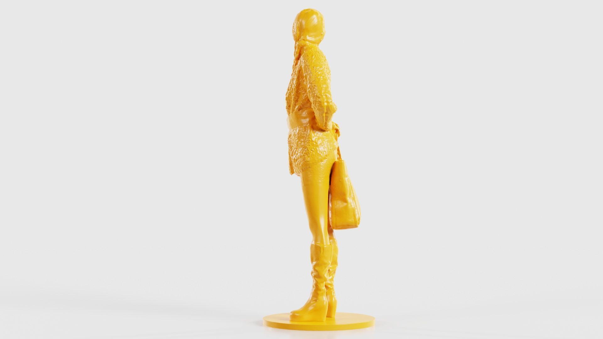 Woman Wearing Wool Coat and Boots Holding Bag Behind Back 3D print model_22