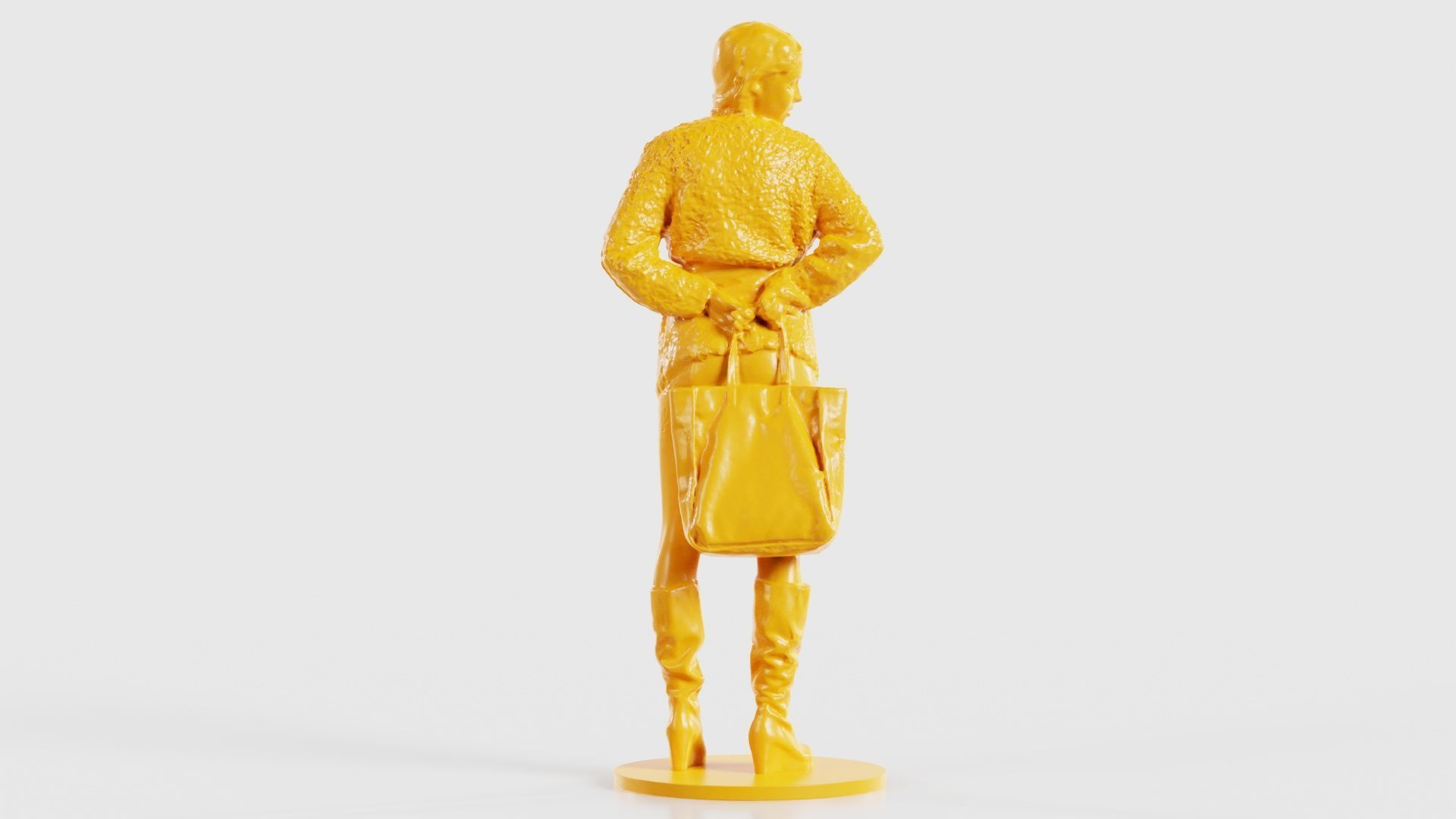 Woman Wearing Wool Coat and Boots Holding Bag Behind Back 3D print model_19