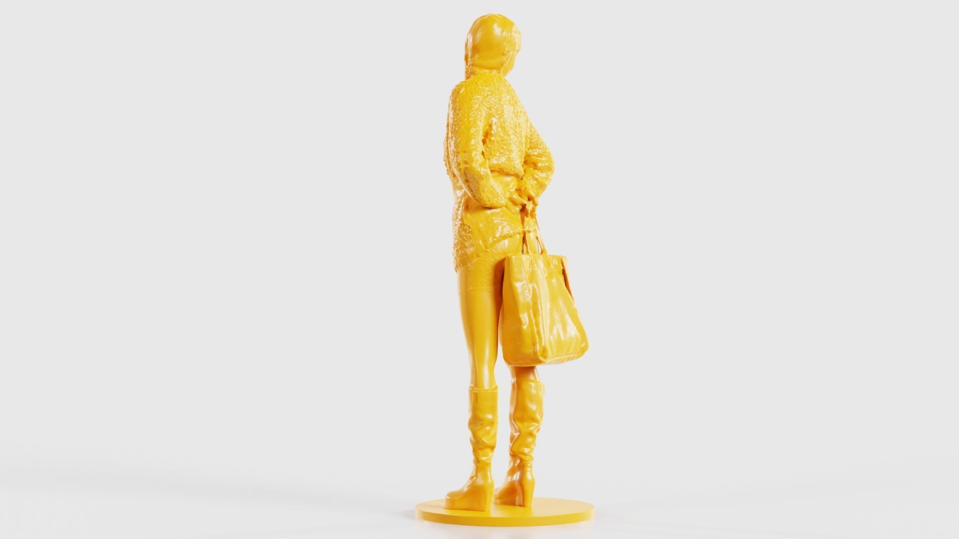 Woman Wearing Wool Coat and Boots Holding Bag Behind Back 3D print model_21