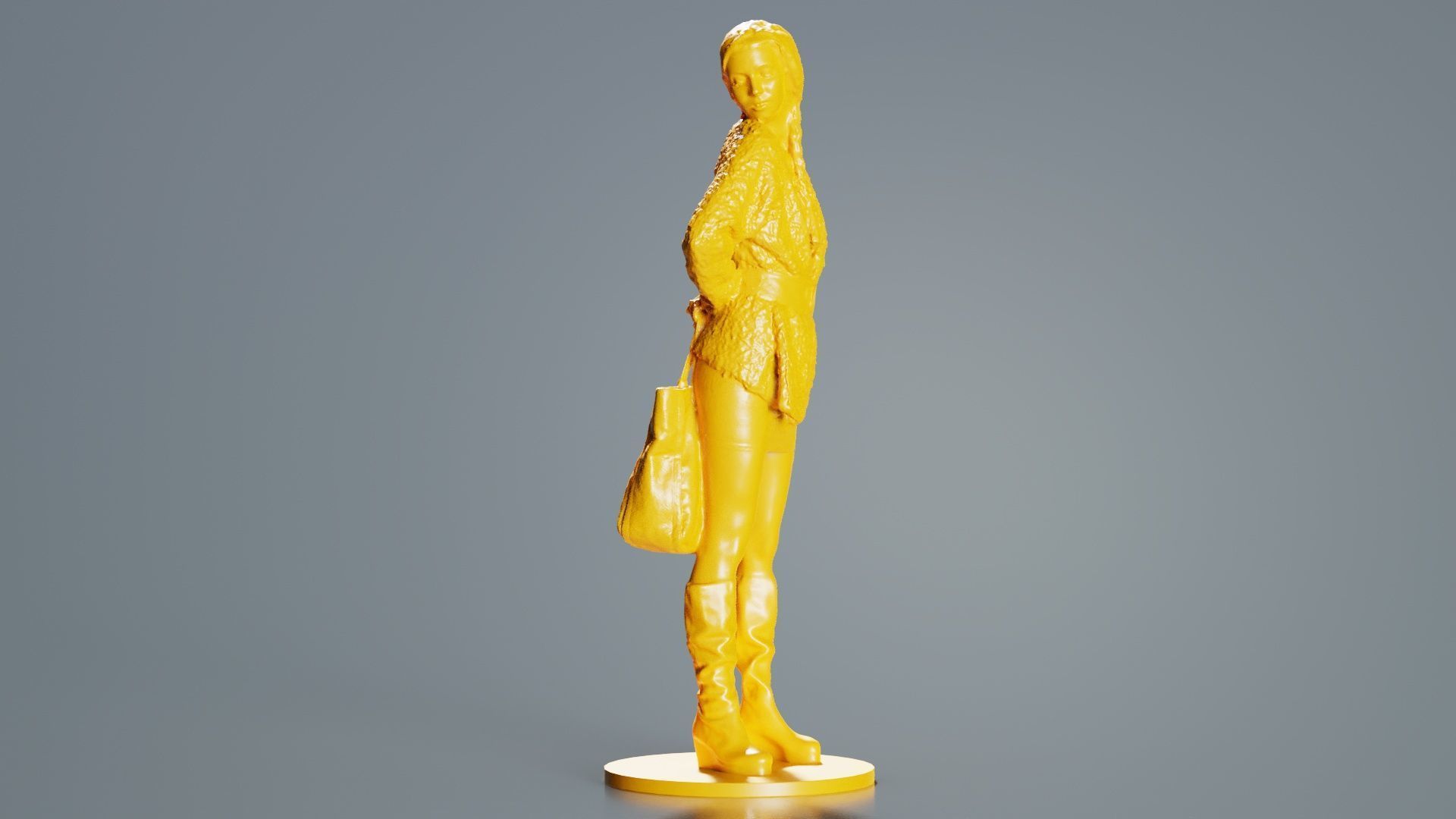 Woman Wearing Wool Coat and Boots Holding Bag Behind Back 3D print model_5