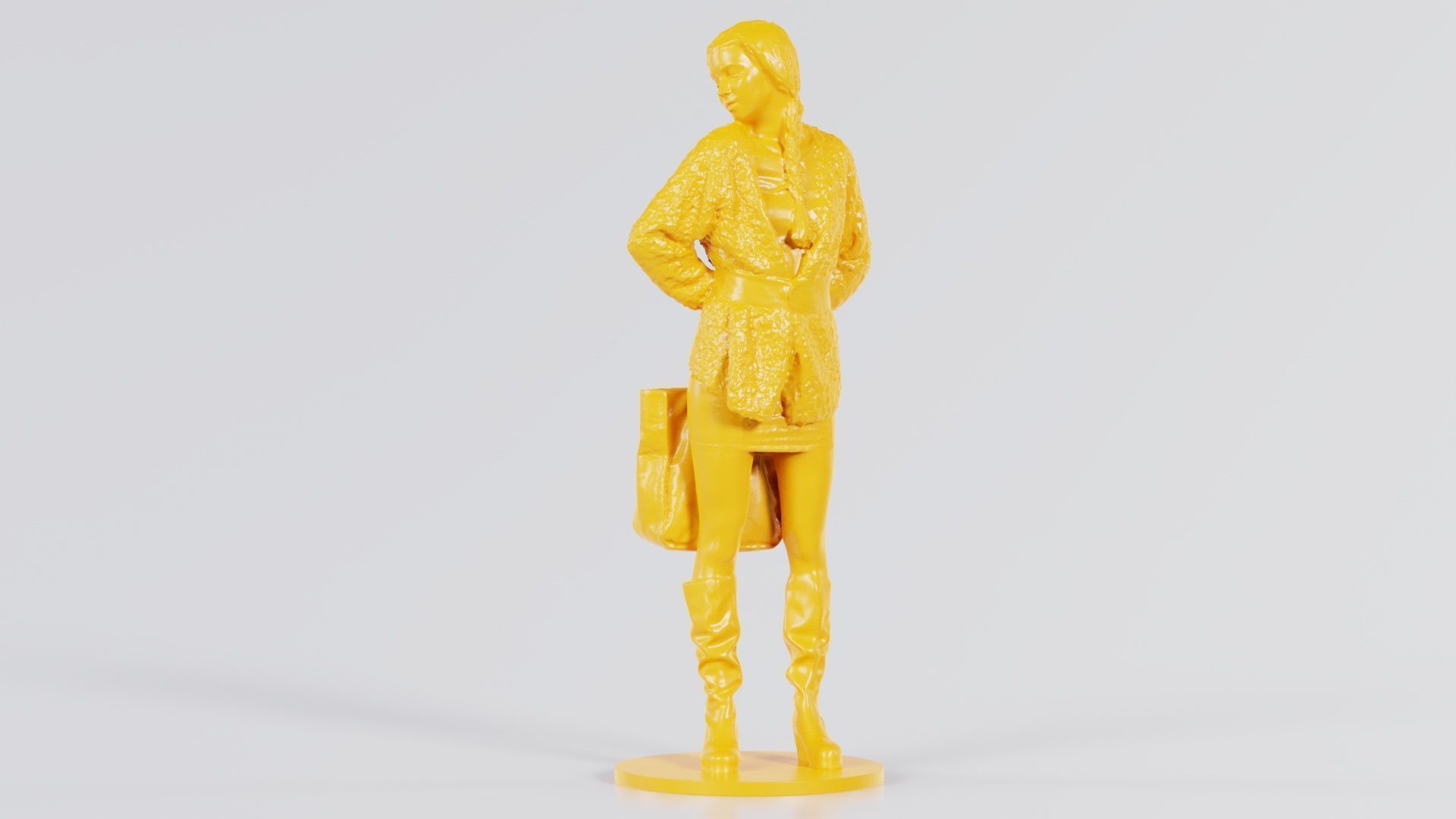 Woman Wearing Wool Coat and Boots Holding Bag Behind Back 3D print model_3