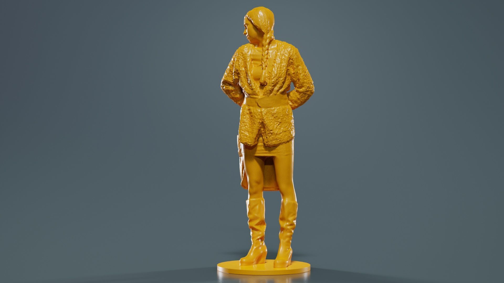 Woman Wearing Wool Coat and Boots Holding Bag Behind Back 3D print model_6