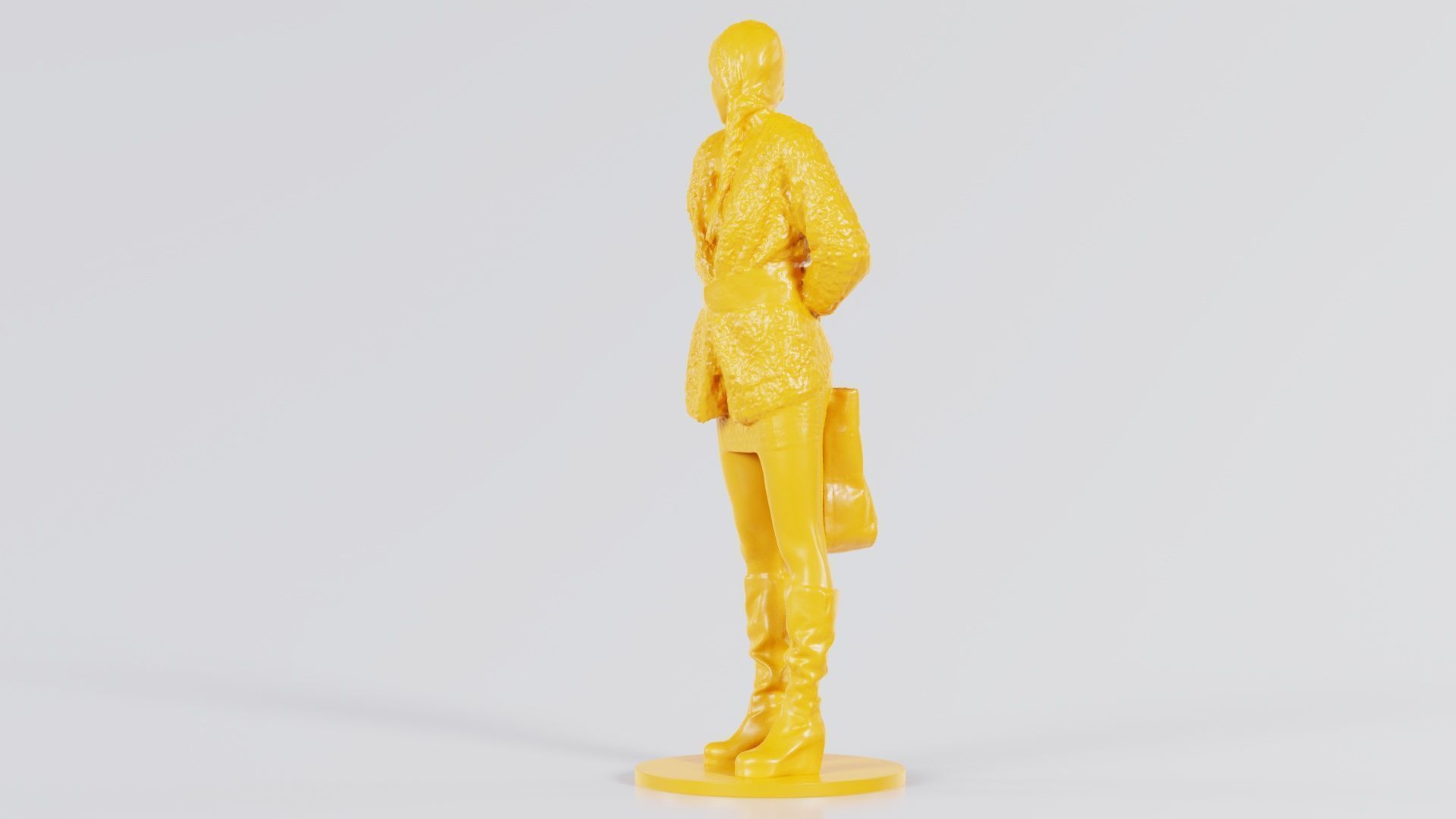 Woman Wearing Wool Coat and Boots Holding Bag Behind Back 3D print model_2