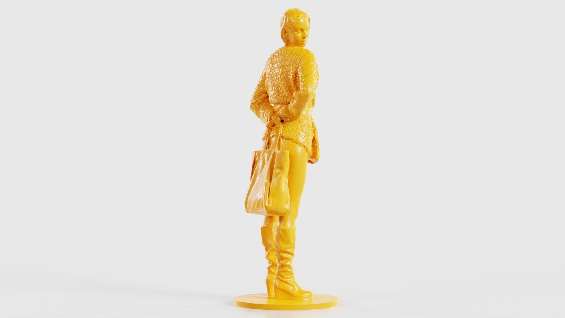 Woman Wearing Wool Coat and Boots Holding Bag Behind Back 3D print model_17